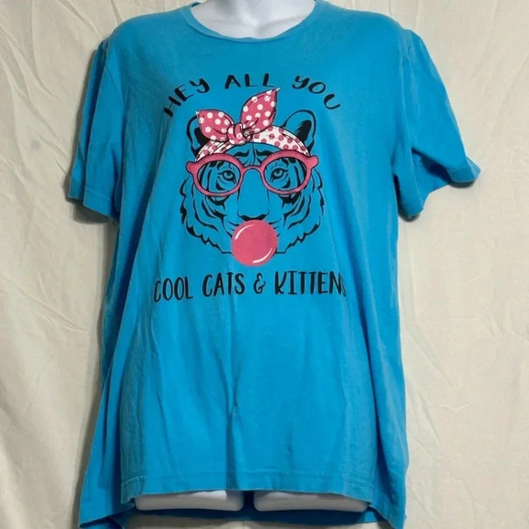 Canvas Blue Cats and Kittens T-Shirt Size Large - Picture 1 of 3